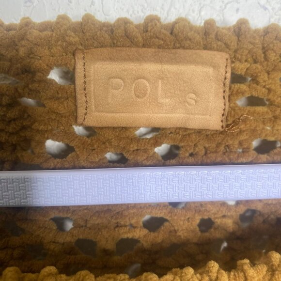 POL Chunky Crochet Pullover Sweater Womens S Mustard‎ Brown Open Knit Oversized - Picture 4 of 8